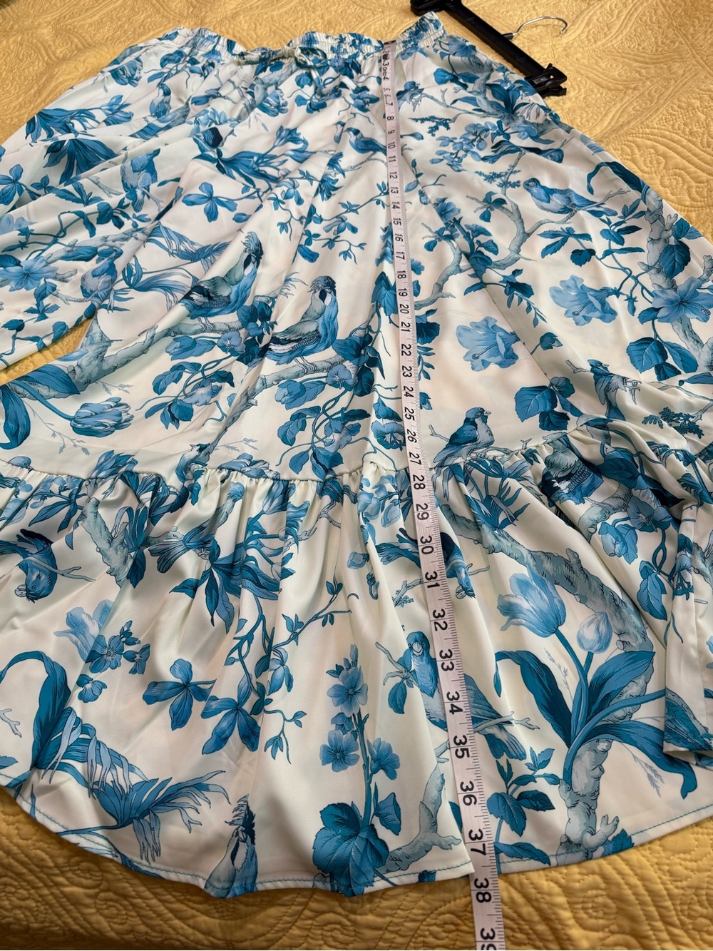 H245 NWT A Rare Bird OS Set Teal Blue Boho Velvet Top Floral Bird Wide Leg Pants - Picture 7 of 16